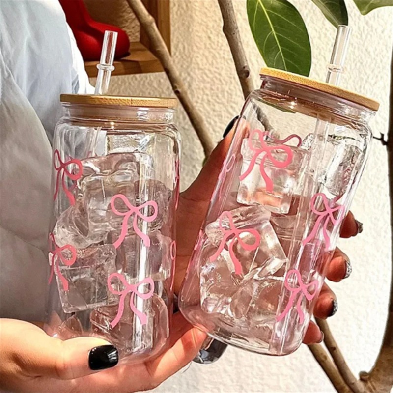Training Cup Straw - 1pc Cute Bow Glass Cup 500ml