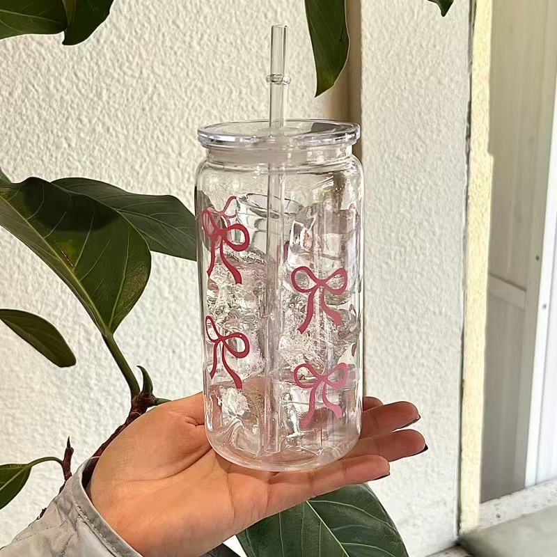 Training Cup Straw - Cute Pink Bow Plastic Cup With
