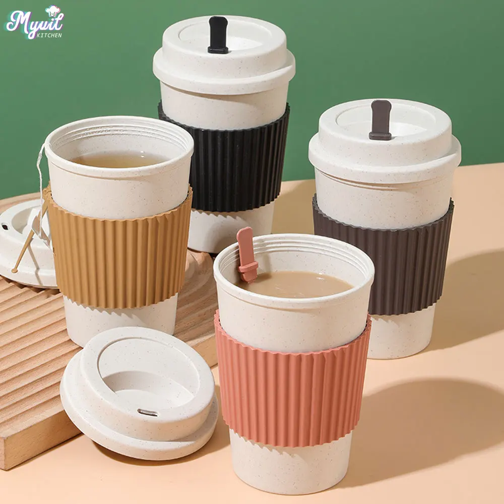 Training Cup Straw - 450ML Coffee Cups With Lids Wheat