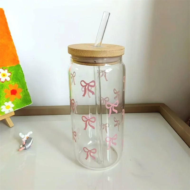 1pc Cute Bow Glass Cup 500ml T - đánh giá và giá Training Cup Straw